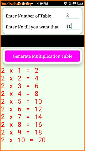 Unlimited Multiplication Table screenshot