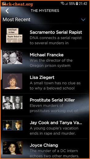 Unsolved Mysteries Mobile App screenshot