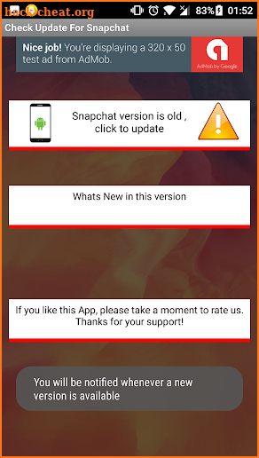 Update Check for Snapchat screenshot