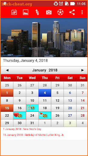 US Calendar 2018 screenshot