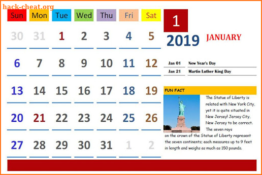US Calendar 2019 screenshot