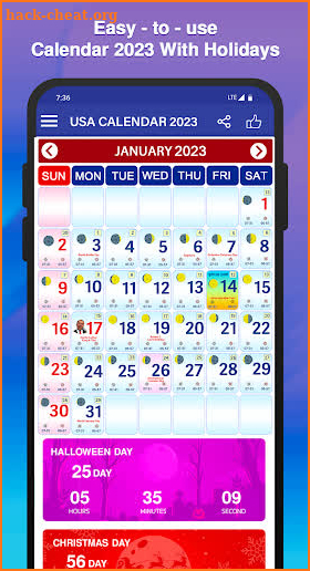 US Calendar 2023 screenshot