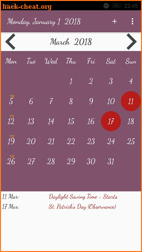 US Calendar with Holidays 2018 screenshot