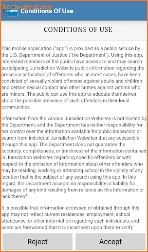 US Dept. of Justice NSOPW App screenshot