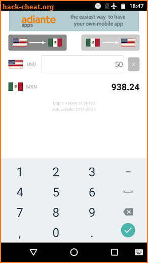 US Dollar to Mexican Peso screenshot