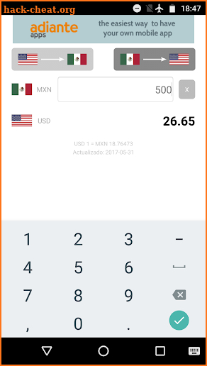 US Dollar to Mexican Peso screenshot
