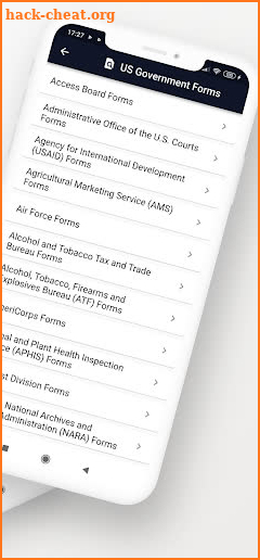 US Government Forms List screenshot