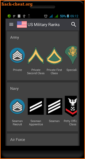 US military ranks screenshot