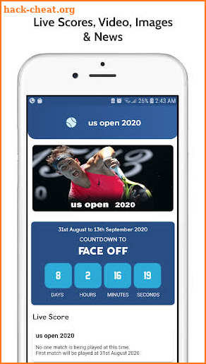 US open 2020 Schedule screenshot