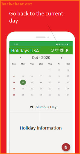 USA Holiday Calendar 2020- 2021 screenshot