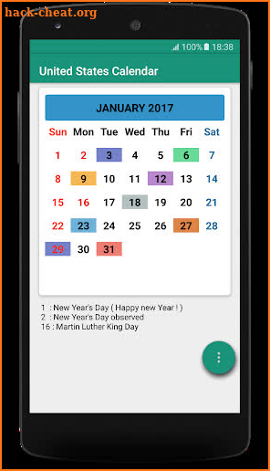 USA Holidays Calendar screenshot