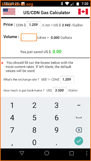 US/CDN Gas Calculator screenshot