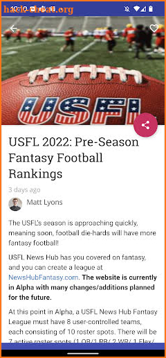 USFL News Hub screenshot