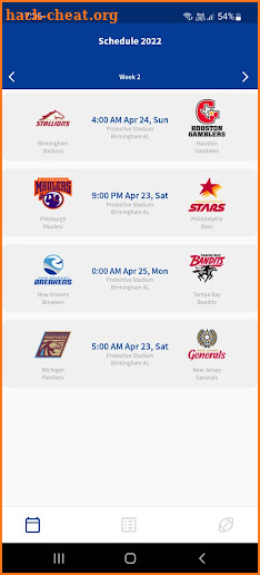 USFL Schedule screenshot