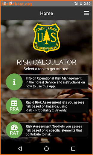 USFS Risk Calculator screenshot