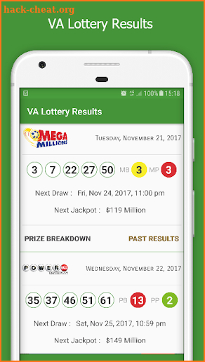 VA Lottery Results screenshot