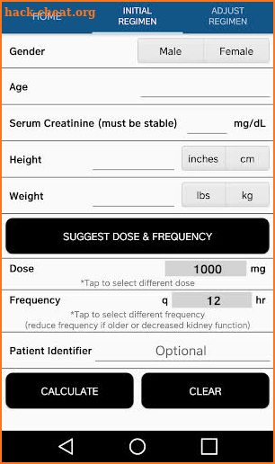 Vancomycin Dosing Calculator screenshot