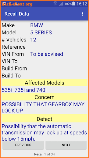Vehicle Recall Checker screenshot