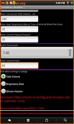 Ventilator Calculator screenshot
