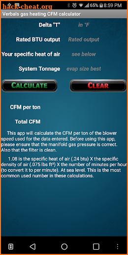 Verbals CFM calculator screenshot