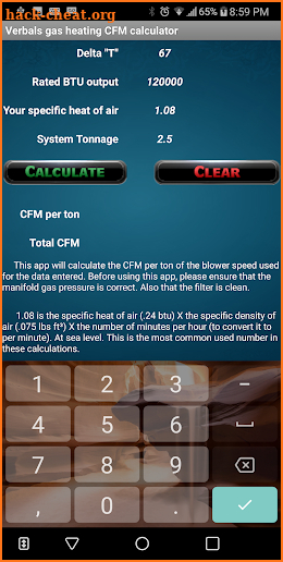 Verbals CFM calculator screenshot