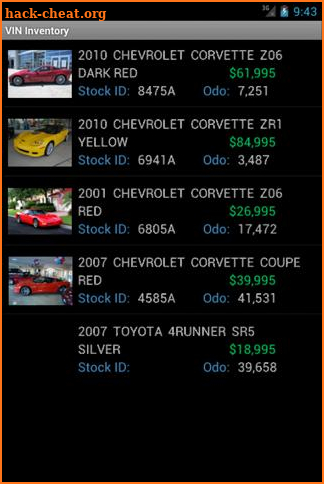 VIN Inventory screenshot