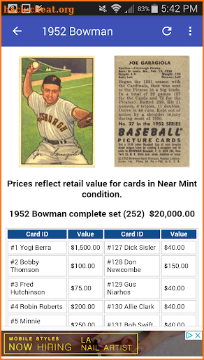 Vintage Baseball Cards screenshot