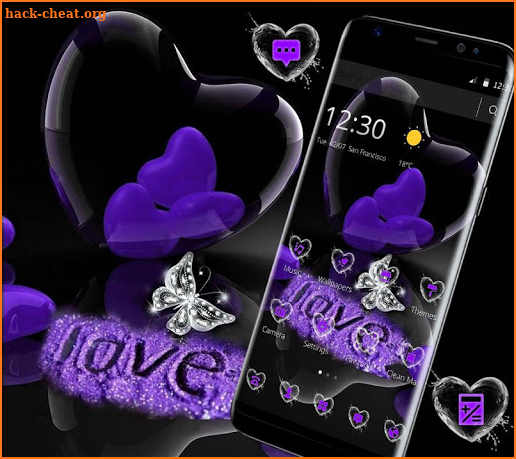 Violet Crystal Heart Love Valentine Theme screenshot