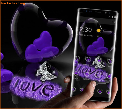Violet Crystal Heart Love Valentine Theme screenshot