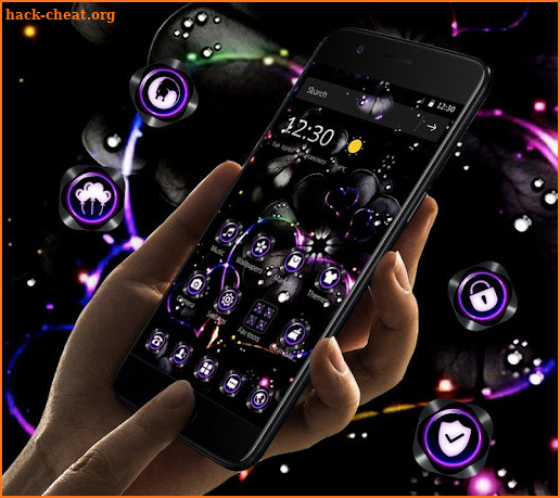 Violet Neon Black Flower Theme screenshot