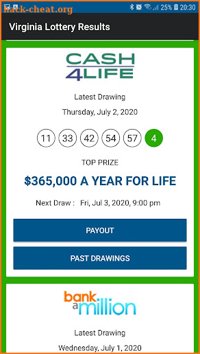 Virginia Lottery Results screenshot