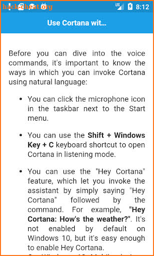 Voice Commands for Cortana screenshot
