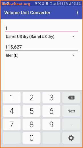 Volume Unit Converter:barrel bushel liter gallon screenshot