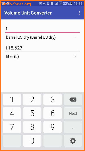 Volume Unit Converter:barrel bushel liter gallon screenshot