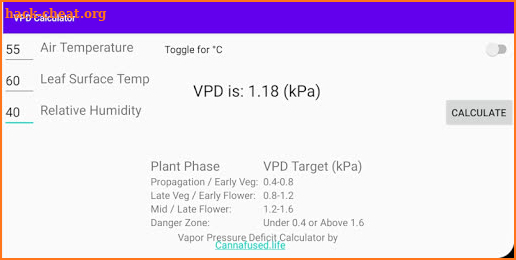 VPD Calculator - Vapor Pressure Deficit screenshot