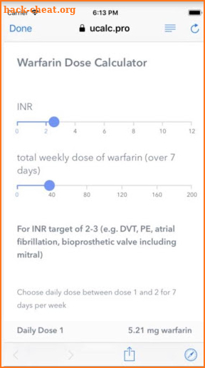 Warfarin Dose Calculator screenshot