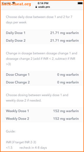 Warfarin Dose Calculator screenshot