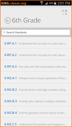 Washington Learning Standards screenshot