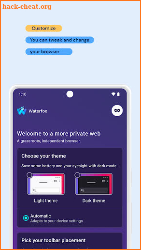 Waterfox: Privacy Web Browser screenshot