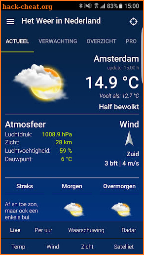 Weather in Holland: the app screenshot