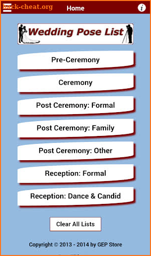 Wedding Pose Checklist screenshot