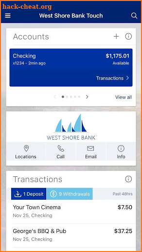 West Shore Bank Touch screenshot