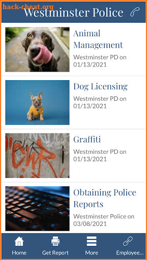 Westminster Police Department screenshot