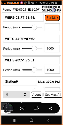 WEXS Sensors screenshot