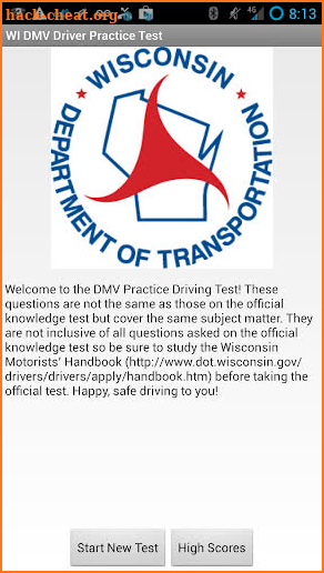 WI DMV Driver Practice Test screenshot