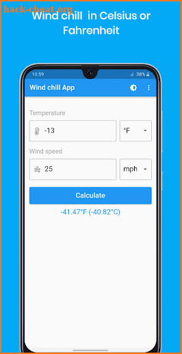 Wind chill App screenshot
