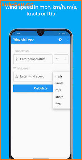 Wind chill App screenshot