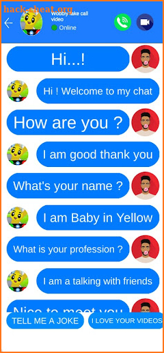 Wobbly yellow Life Fake Call video and chat screenshot