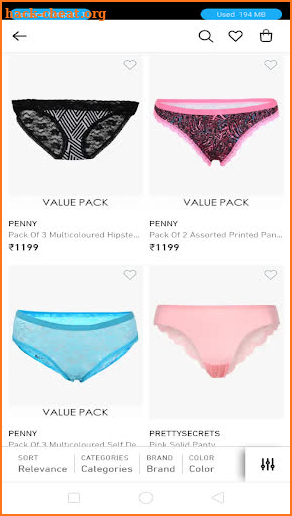 women panties shopping screenshot