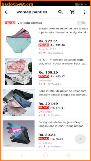 women panties shopping screenshot